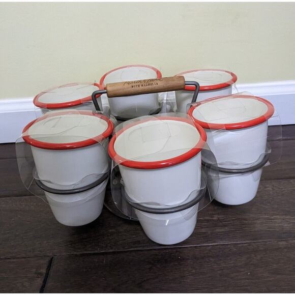 Hearth and Hand Magnolia 7 Piece 18oz Enamel Glass Mug Drink Cocktail Caddy Set - Picture 2 of 8